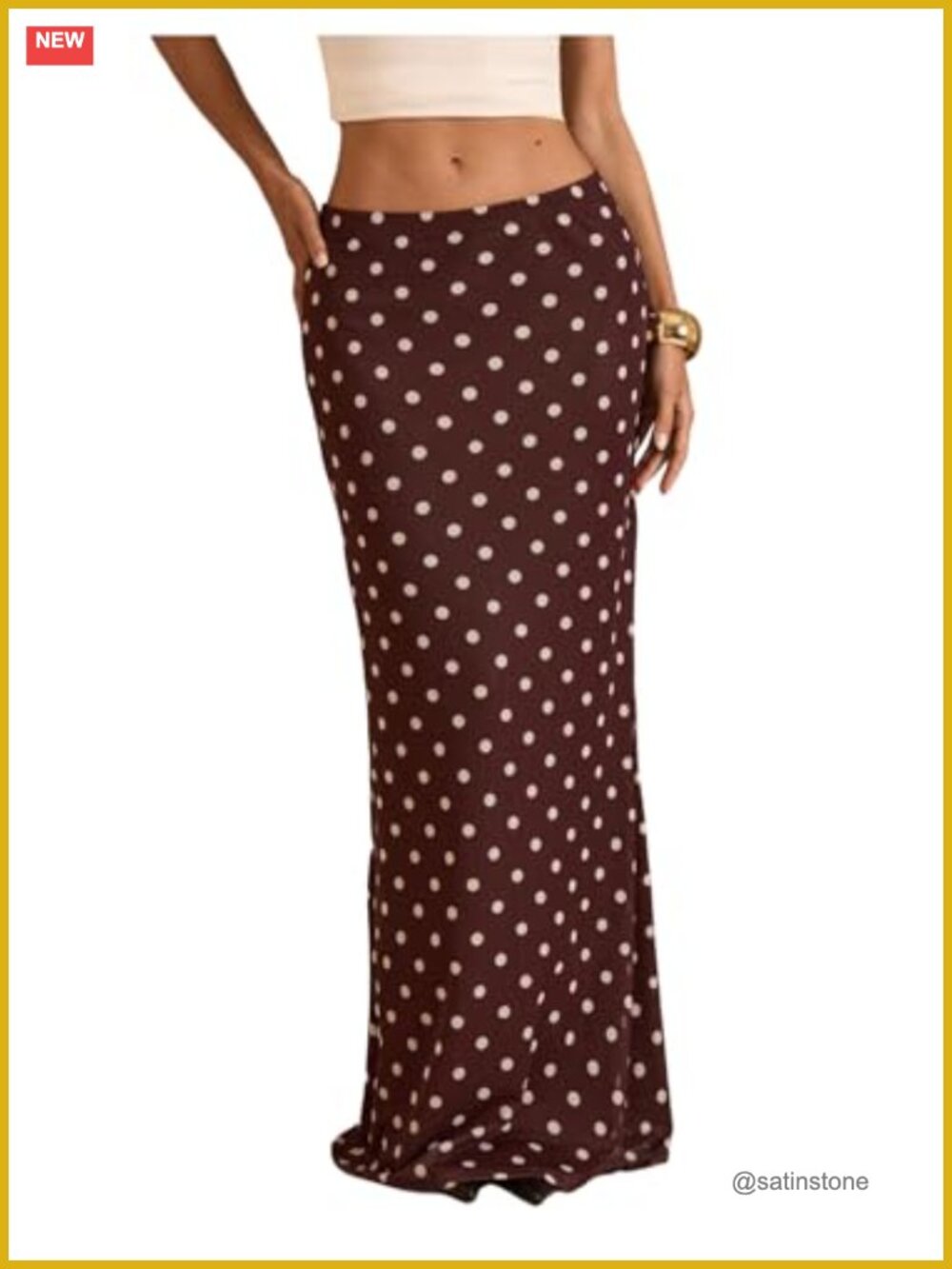 Vintage Polka Dot Maxi Skirt Elastic Waist Fishtail Ruffle Hem Party